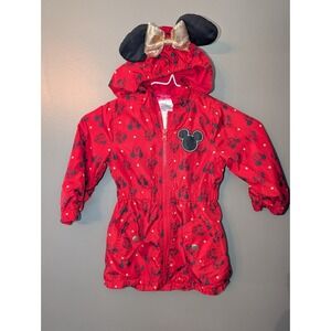 Disney Jr. Girl's Mickey & Minnie Mouse Red LS Hooded Zipper Jacket Bow Size 2T